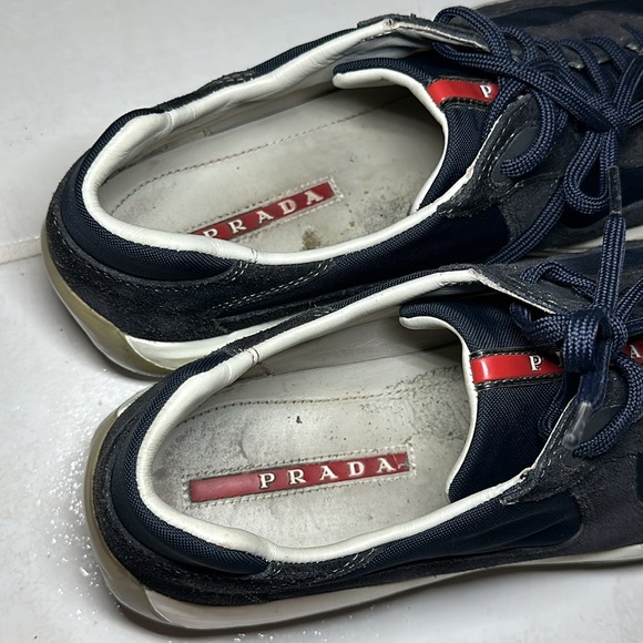 PRADA men’s blue suede and nylon low top sneakers Size: 9.5 - Picture 10 of 12